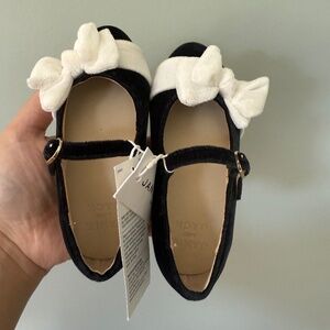 JANIE and JACK Toddler Girl Size 7 Black & White Velvet Dress Shoe-NWT